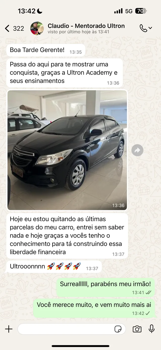 Mensagem de aluno da Ultron Academy